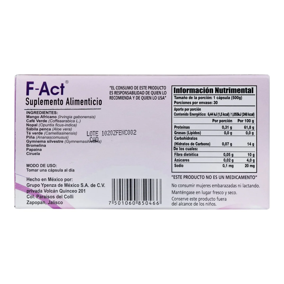 F Act 500 Mg 30 Cap - Imagen 3