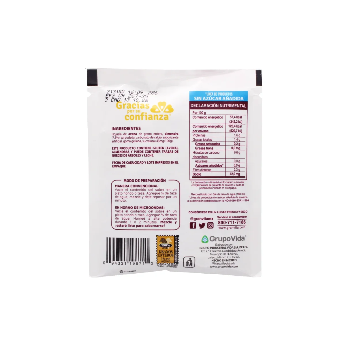 Avena Instantanea Almendras 35 G - Imagen 3