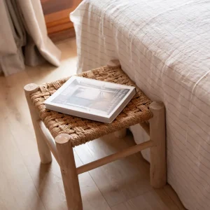 Plaid Cama Rayitas Beige Hilatura Natural