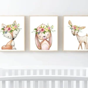 Set x3 Cuadros, kids, infantil, animalitos Marco Natural